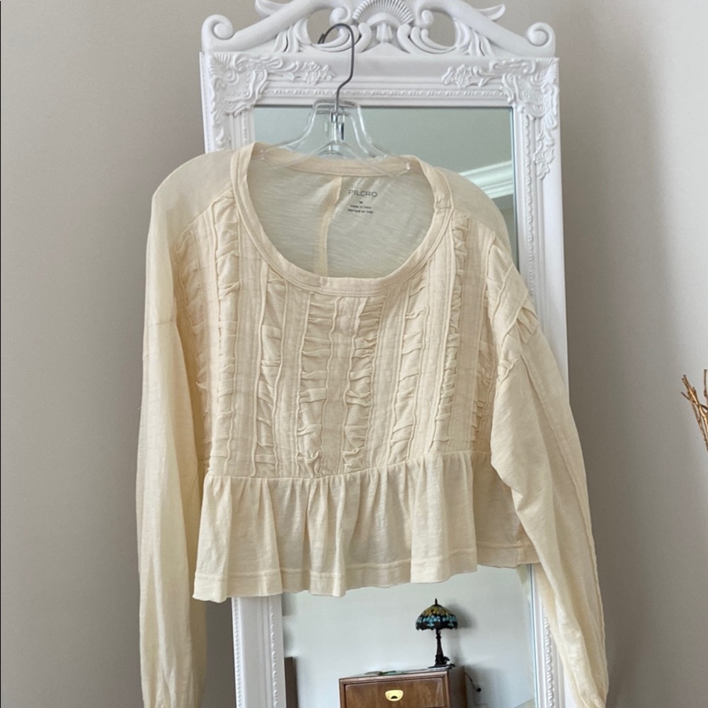 Anthropology Cream Ruffled Top